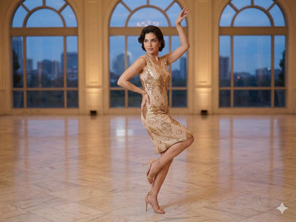 Elegant Sequin & Beaded Geometric Cocktail Dress