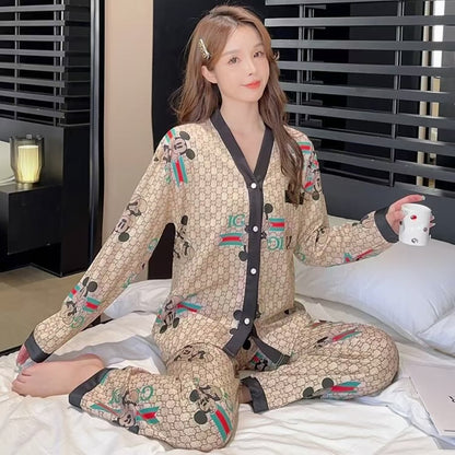 Elegant V-Neck Cardigan Night Suit – Stylish, Breathable, and Comfortable Loungewear for All Seasons