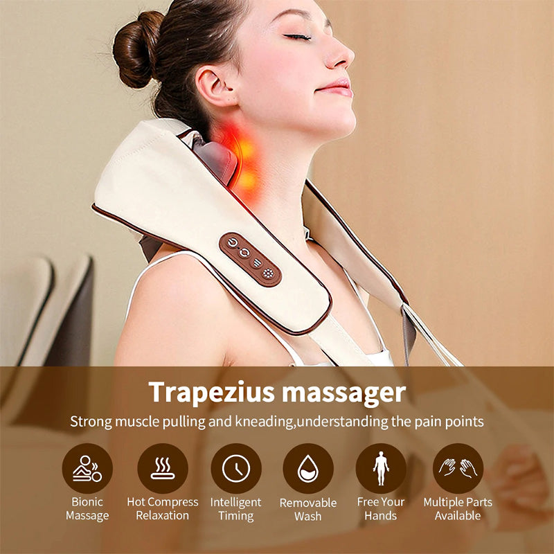 Ultimate Neck & Shoulder Tension Reliever – Wireless 6-Head Trapezius Massager with NTC Heat Therapy – Erase Muscle Stiffness in 10 Minutes