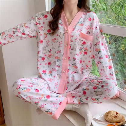 Elegant V-Neck Cardigan Night Suit – Stylish, Breathable, and Comfortable Loungewear for All Seasons