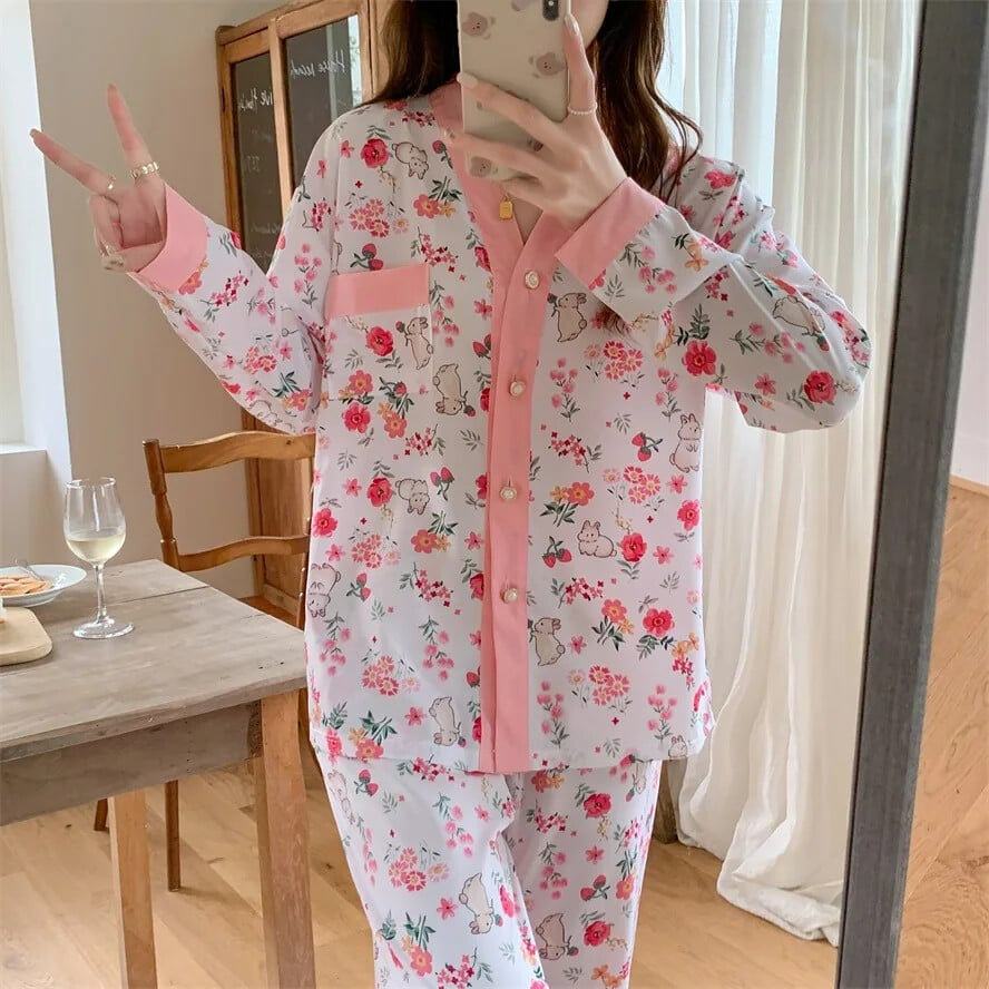 Elegant V-Neck Cardigan Night Suit – Stylish, Breathable, and Comfortable Loungewear for All Seasons