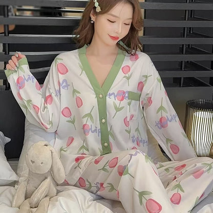 Elegant V-Neck Cardigan Night Suit – Stylish, Breathable, and Comfortable Loungewear for All Seasons