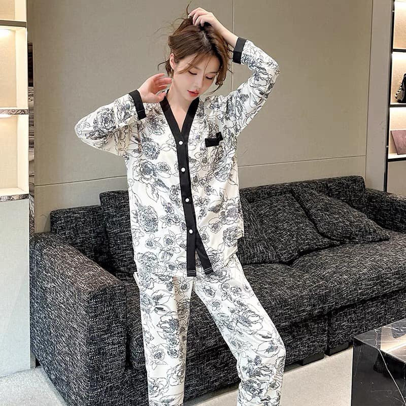 Elegant V-Neck Cardigan Night Suit – Stylish, Breathable, and Comfortable Loungewear for All Seasons