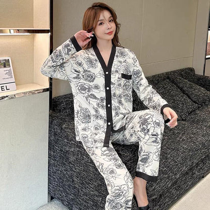 Elegant V-Neck Cardigan Night Suit – Stylish, Breathable, and Comfortable Loungewear for All Seasons