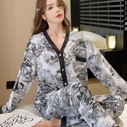 Elegant V-Neck Cardigan Night Suit – Stylish, Breathable, and Comfortable Loungewear for All Seasons