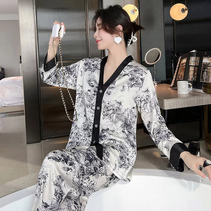 Elegant V-Neck Cardigan Night Suit – Stylish, Breathable, and Comfortable Loungewear for All Seasons