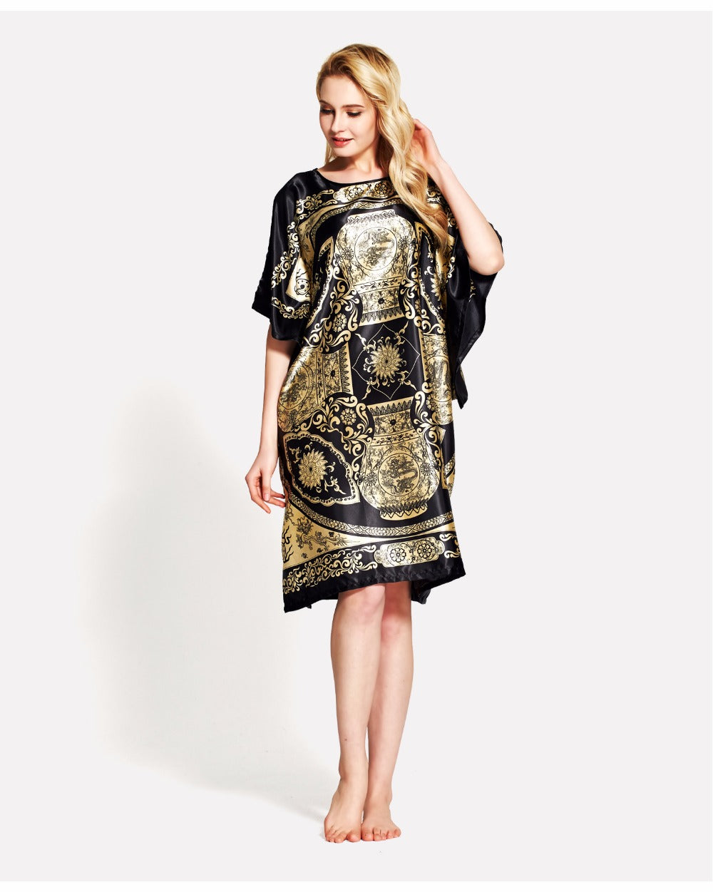 Luxury Gold & Black Bohemian Satin Nightgown