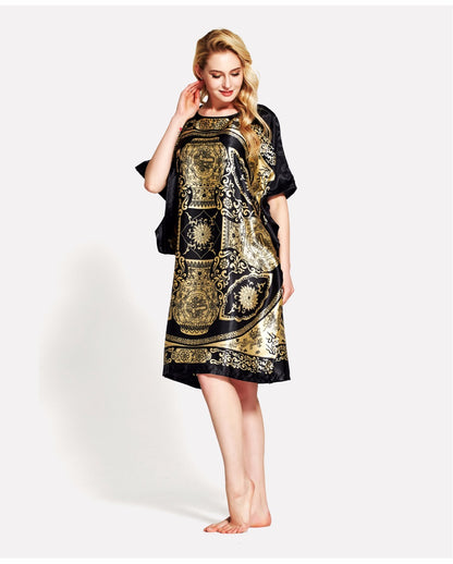 Luxury Gold & Black Bohemian Satin Nightgown
