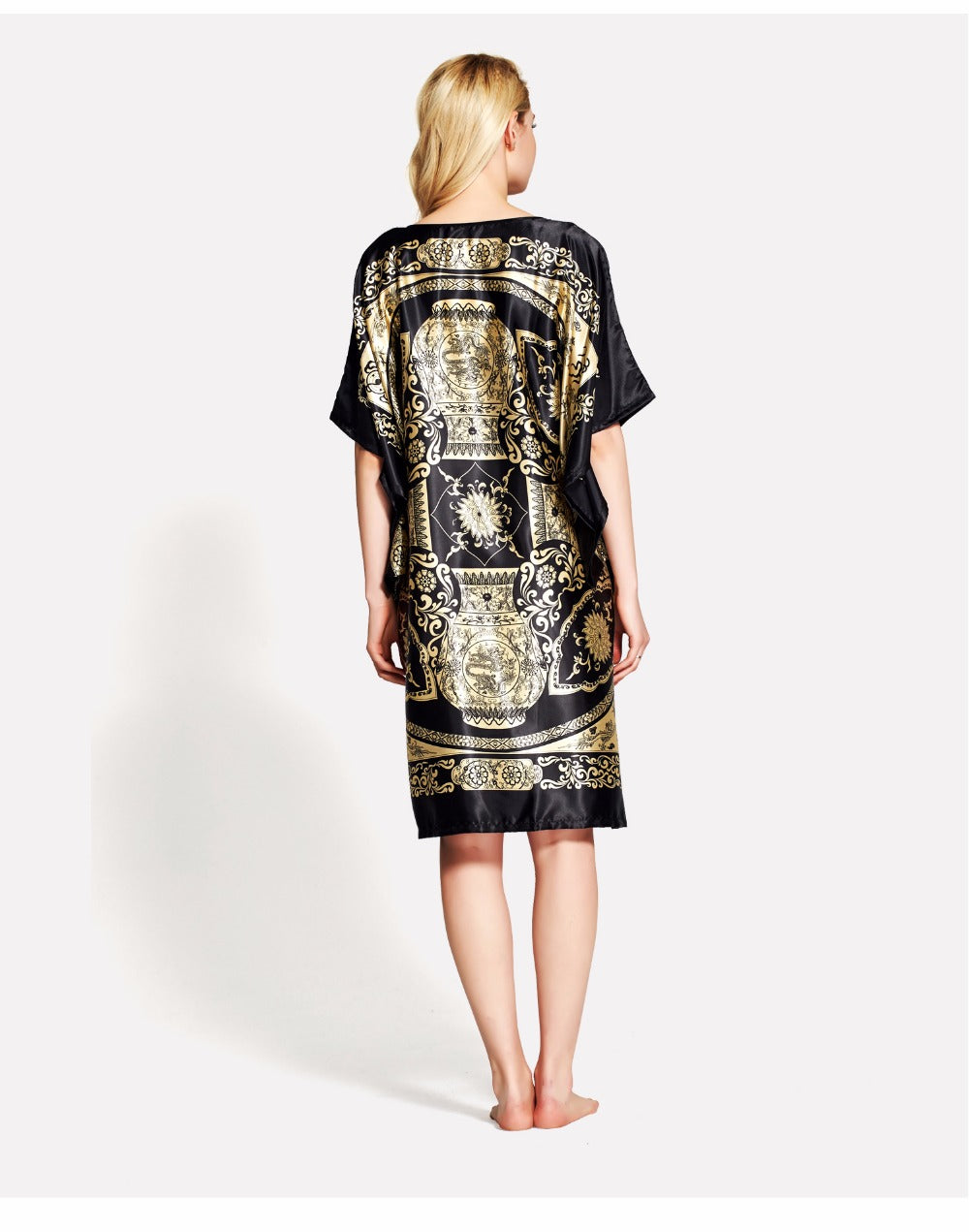 Luxury Gold & Black Bohemian Satin Nightgown