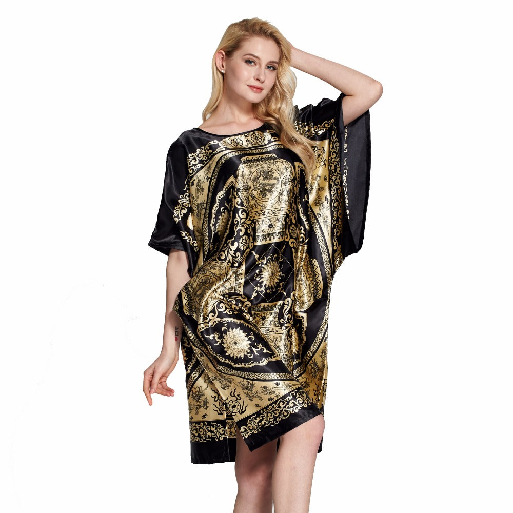 Luxury Gold & Black Bohemian Satin Nightgown