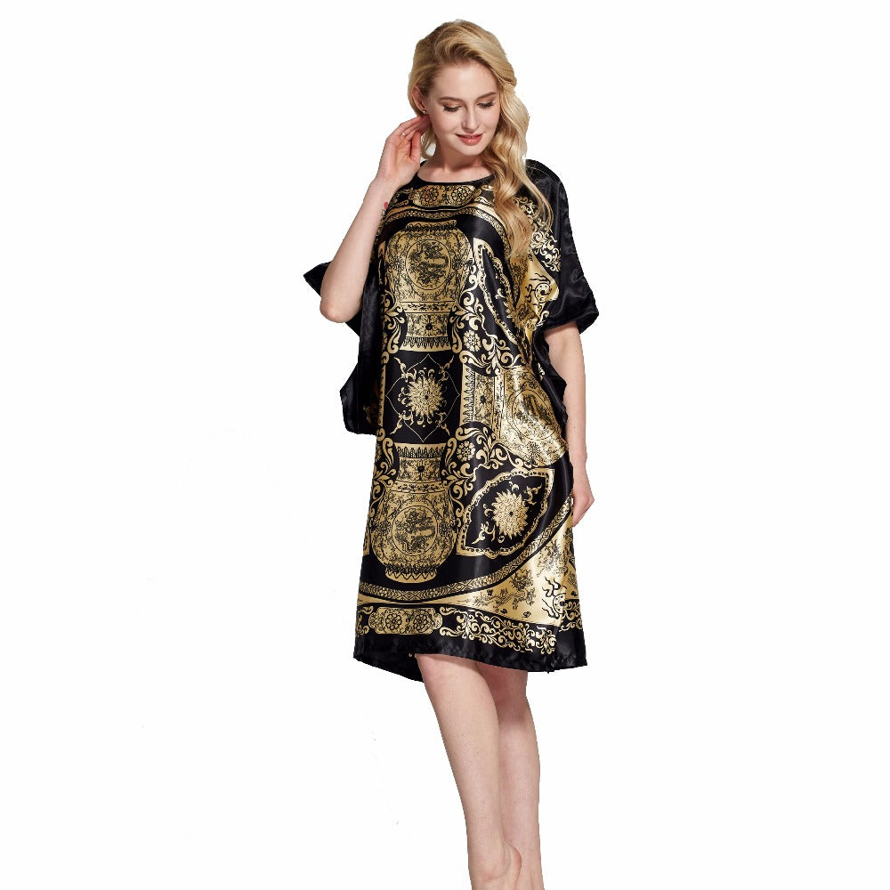 Luxury Gold & Black Bohemian Satin Nightgown