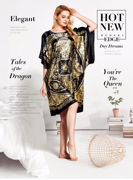 Luxury Gold & Black Bohemian Satin Nightgown