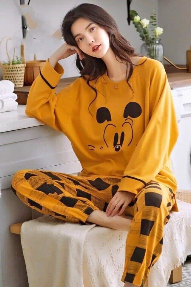 Cotton Night Suit Set Bear Face Printed Casual Loungewear For Ladies