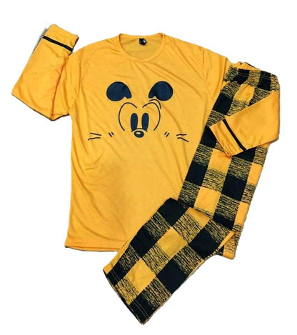 Cotton Night Suit Set Bear Face Printed Casual Loungewear For Ladies