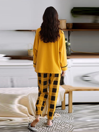 Cotton Night Suit Set Bear Face Printed Casual Loungewear For Ladies
