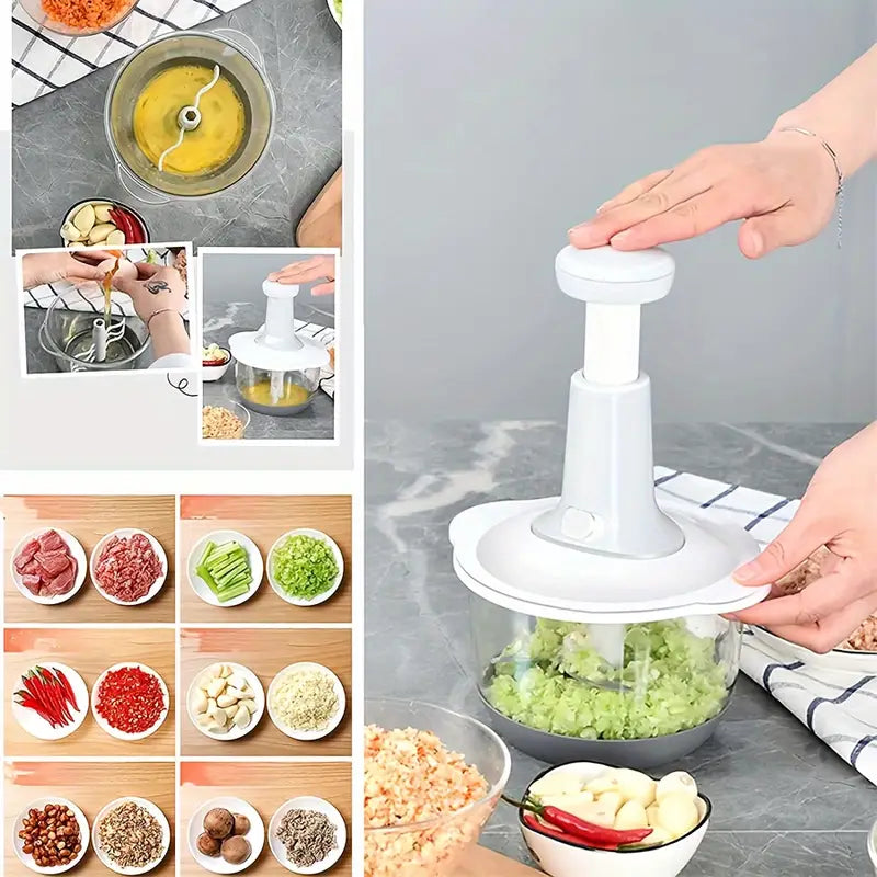 Four Blade Hand Pressure Vegetable Grinder Manual Kitchen Chopper Garlic Masher