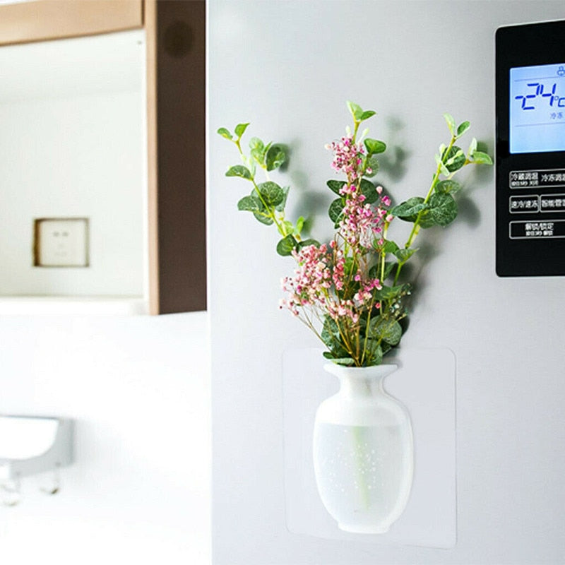 4 PCs Sticky Vase Wall Mounted Plant Holder Decorative Flower Display Vase Wall Decor