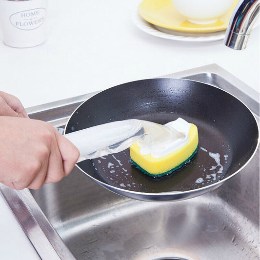 3 Sponge Heads Handheld Soap Scrubber Cleaner Dish Wand Brush Cleaning Tool