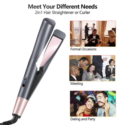 2 In 1 Hair Straightener And Curler Iron Tourmaline Ceramic Twisted Flat Iron With LCD Display