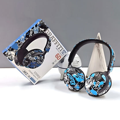 AKZ-38 Graffiti Style Wireless Bluetooth Headphones with 6D Stereo Sound & Built-in Mic