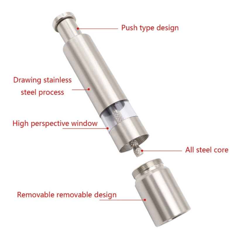 One Handed Operation Thumb Push High Quality Stainless Steel Spice Grinder