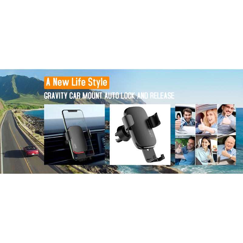 LDNIO MG10 Universal 360° Gravity Car Mount – Auto Lock & Release Phone Holder with Non-Slip Clamp