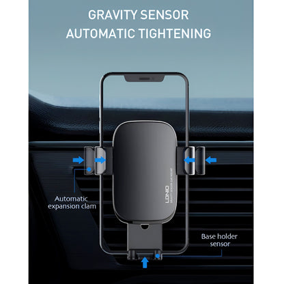 LDNIO MG10 Universal 360° Gravity Car Mount – Auto Lock & Release Phone Holder with Non-Slip Clamp
