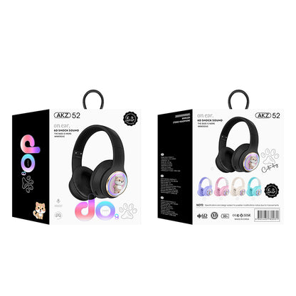 AKZ-52 Cute Cartoon Bluetooth 5.3 Wireless Headphones with HiFi Sound, TF Card Slot and Foldable Design