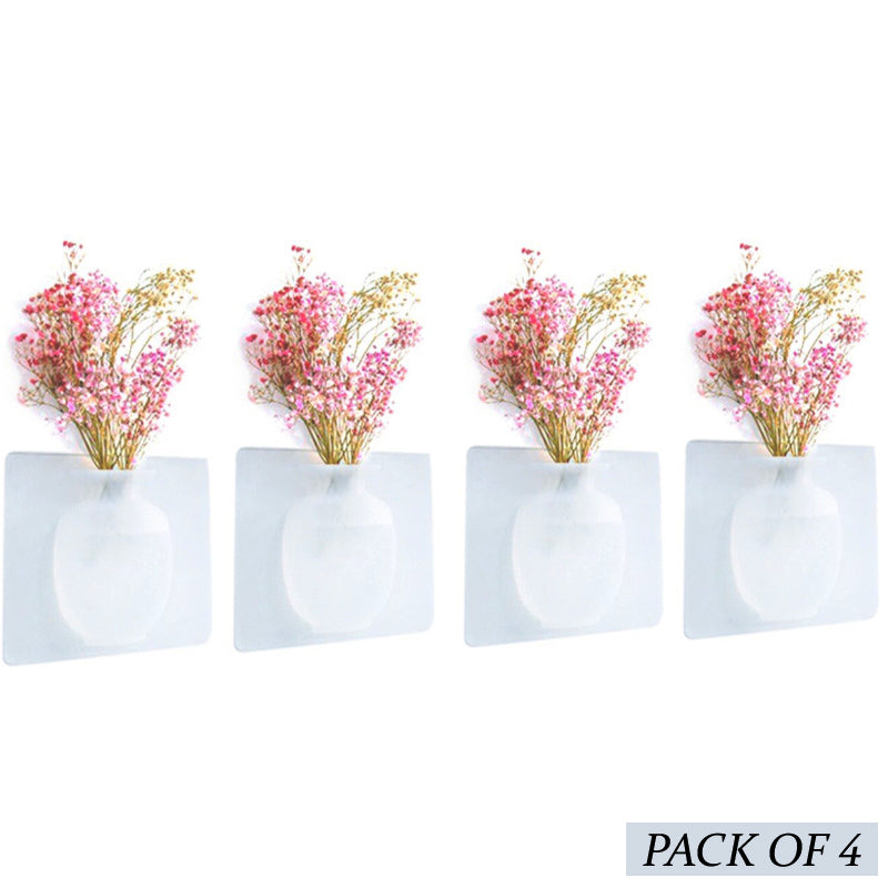 4 PCs Sticky Vase Wall Mounted Plant Holder Decorative Flower Display Vase Wall Decor