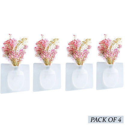 4 PCs Sticky Vase Wall Mounted Plant Holder Decorative Flower Display Vase Wall Decor