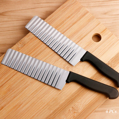 Pack Of 4 French Fries Cutter Stainless Steel Waving Knives