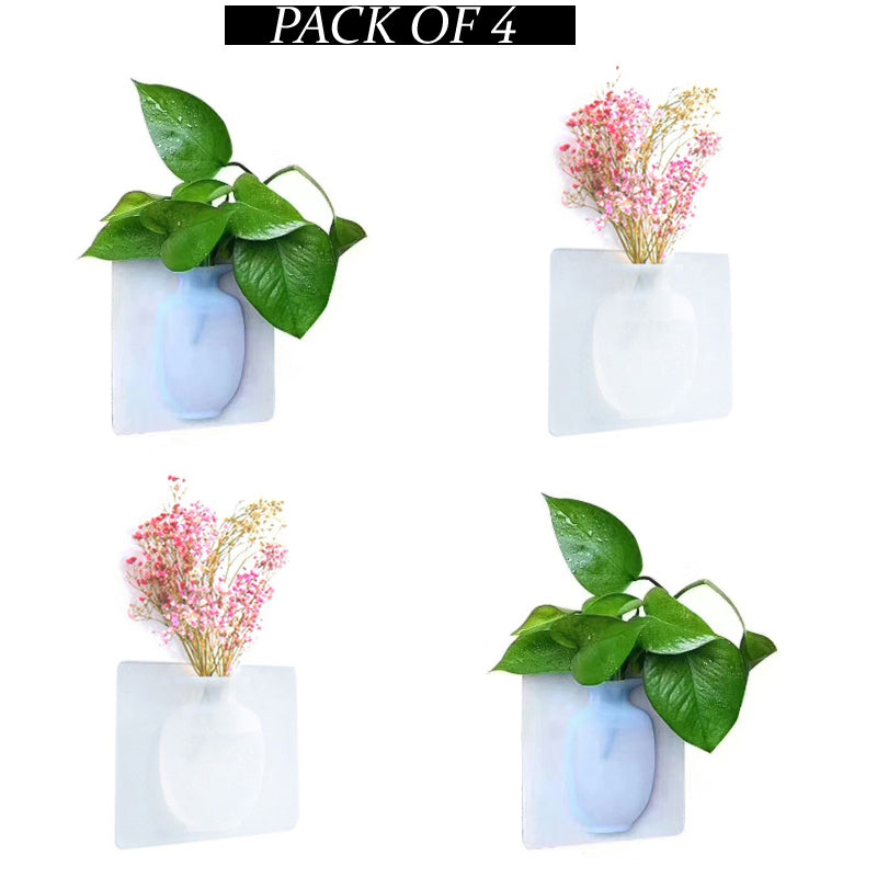 4 PCs Sticky Vase Wall Mounted Plant Holder Decorative Flower Display Vase Wall Decor
