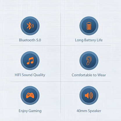 P9 Bluetooth Wireless Noise-Cancelling Stereo Headphones with Mic for Sports & Gaming