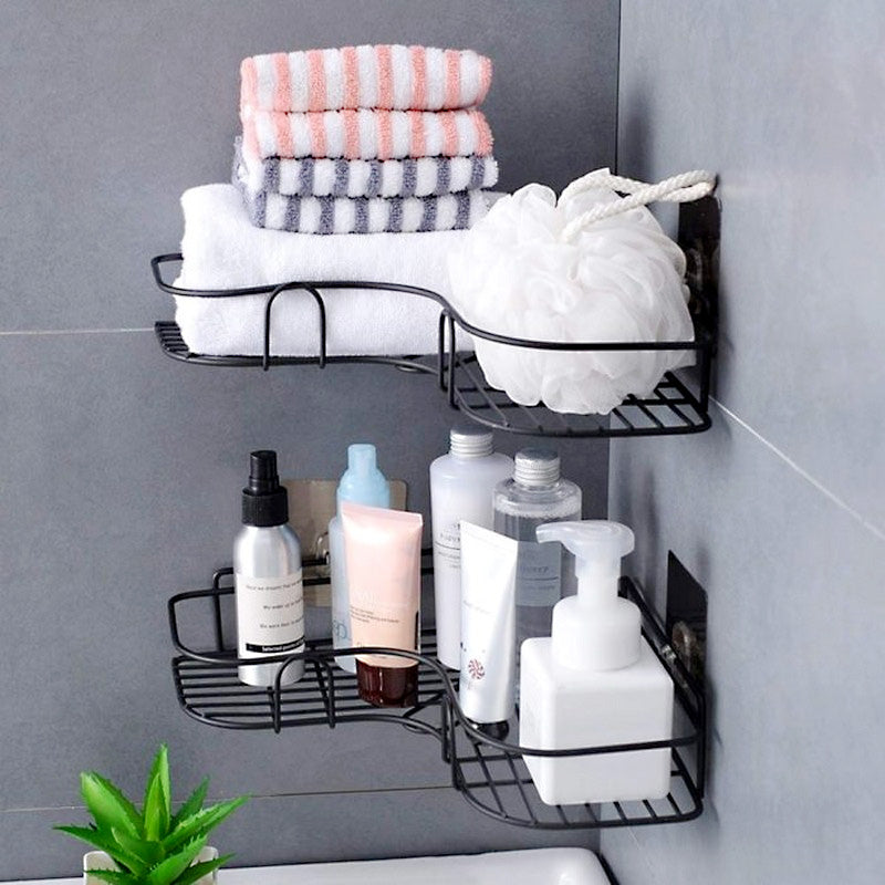 Multi-Use Wall Corner Storage Shelf – Durable Metal Bathroom & Kitchen Organizer