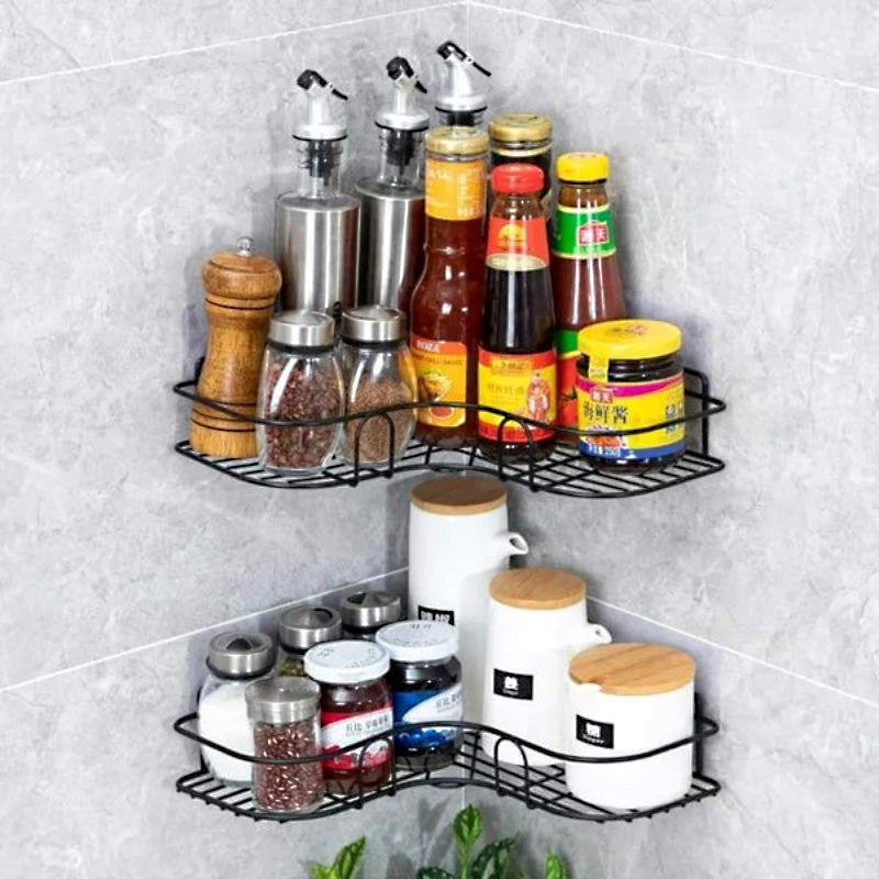 Multi-Use Wall Corner Storage Shelf – Durable Metal Bathroom & Kitchen Organizer