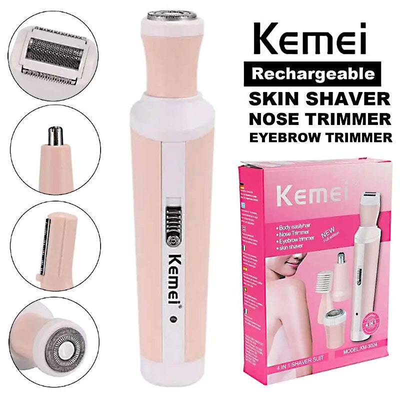 Kemei KM-3024 4-in-1 Rechargeable Women’s Grooming Kit- Professional Hair Removal & Shaver Set