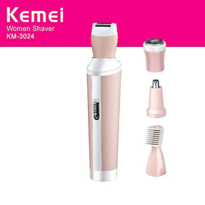 Kemei KM-3024 4-in-1 Rechargeable Women’s Grooming Kit- Professional Hair Removal & Shaver Set