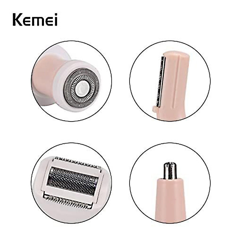 Kemei KM-3024 4-in-1 Rechargeable Women’s Grooming Kit- Professional Hair Removal & Shaver Set