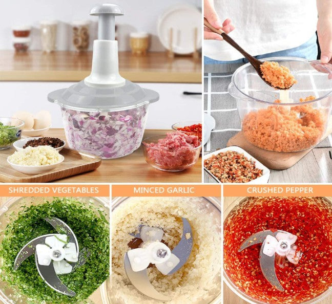 Four Blade Hand Pressure Vegetable Grinder Manual Kitchen Chopper Garlic Masher