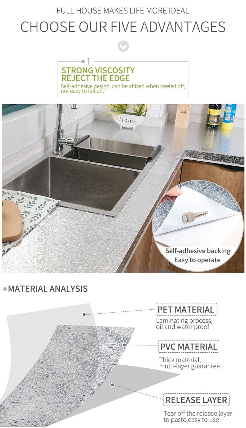 40 X 200cm Kitchen Oil-Proof Waterproof Stickers Aluminum Self Adhesive Wall Sticker