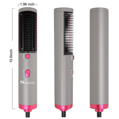 3 In 1 Hair Straightener With Blow Dryer Fast Drying PTC Ceramic Coating Negative Ion Brush For Hair Styling