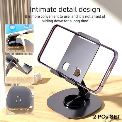 Pack of 2 – K72 Metal Collapsible Telescopic Bracket 360° Rotating Foldable Adjustable Mobile & Tablet Stand