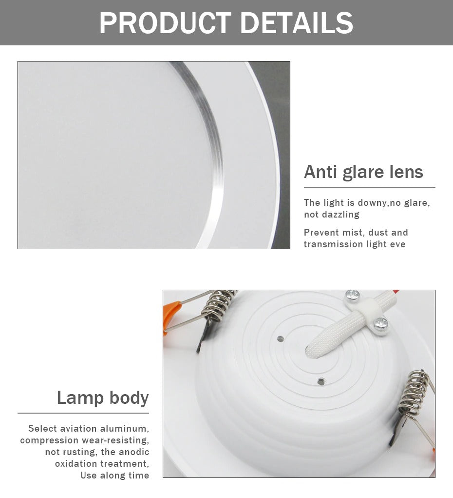 7W Led Downlight Silver AC220V Ceiling Lamp Spot Lighting High Brightness
